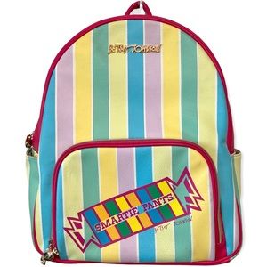 Betsey Johnson Smartie Pants Backpack Bag Smarty Candy Leather Stripe Pink Rare